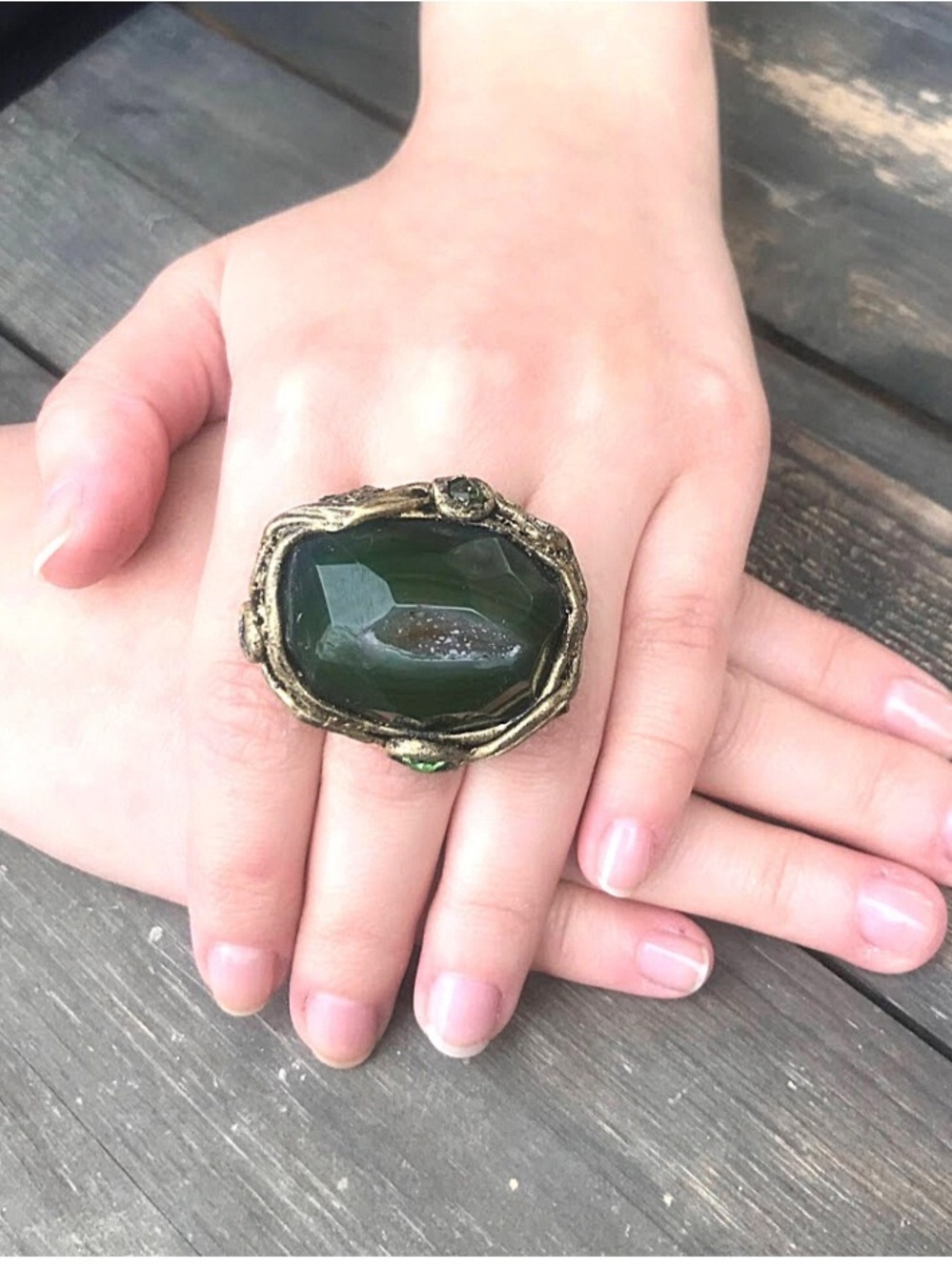 Vintage-look bohemian Tabasco Geode Agate druzy - Artisan Ring - Gold-Tone